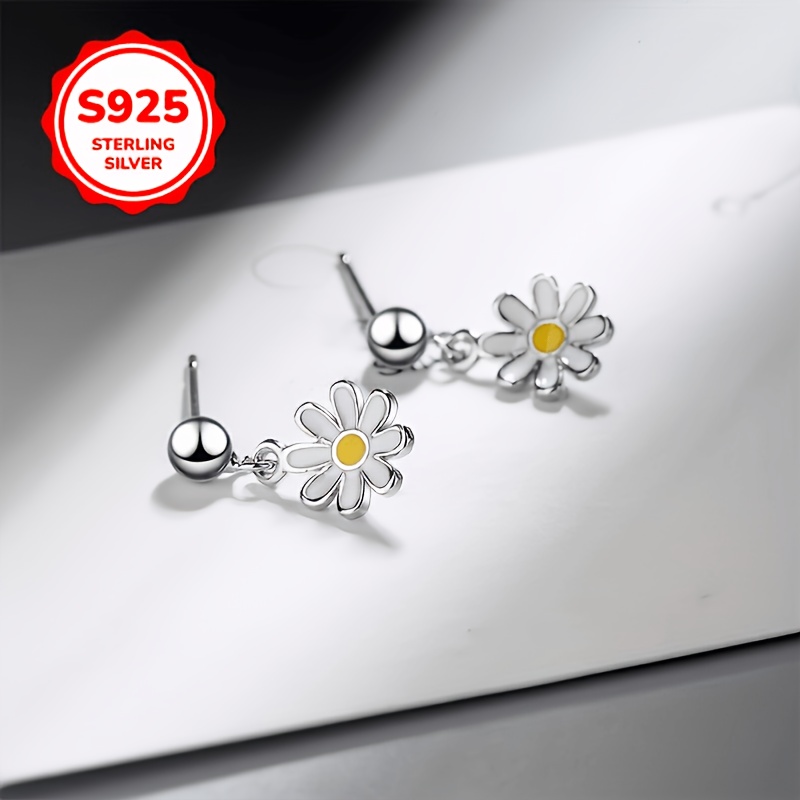 Women's 925 Silvery Fashion Egg Sunflower Stud Earrings, Gift