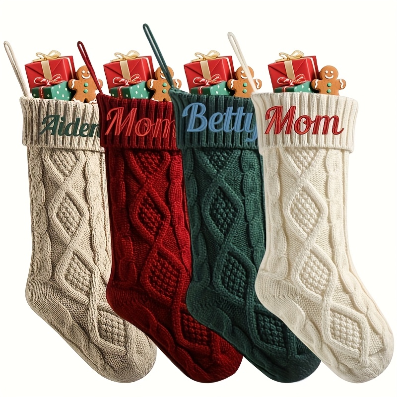 TEMU 4 Pezzi Set Calze Natalizie in Maglia Qualit� con Design Jacquard a , Decorazioni Natalizie Attraenti, Borse Regalo Natalizie di Grande Capacit�