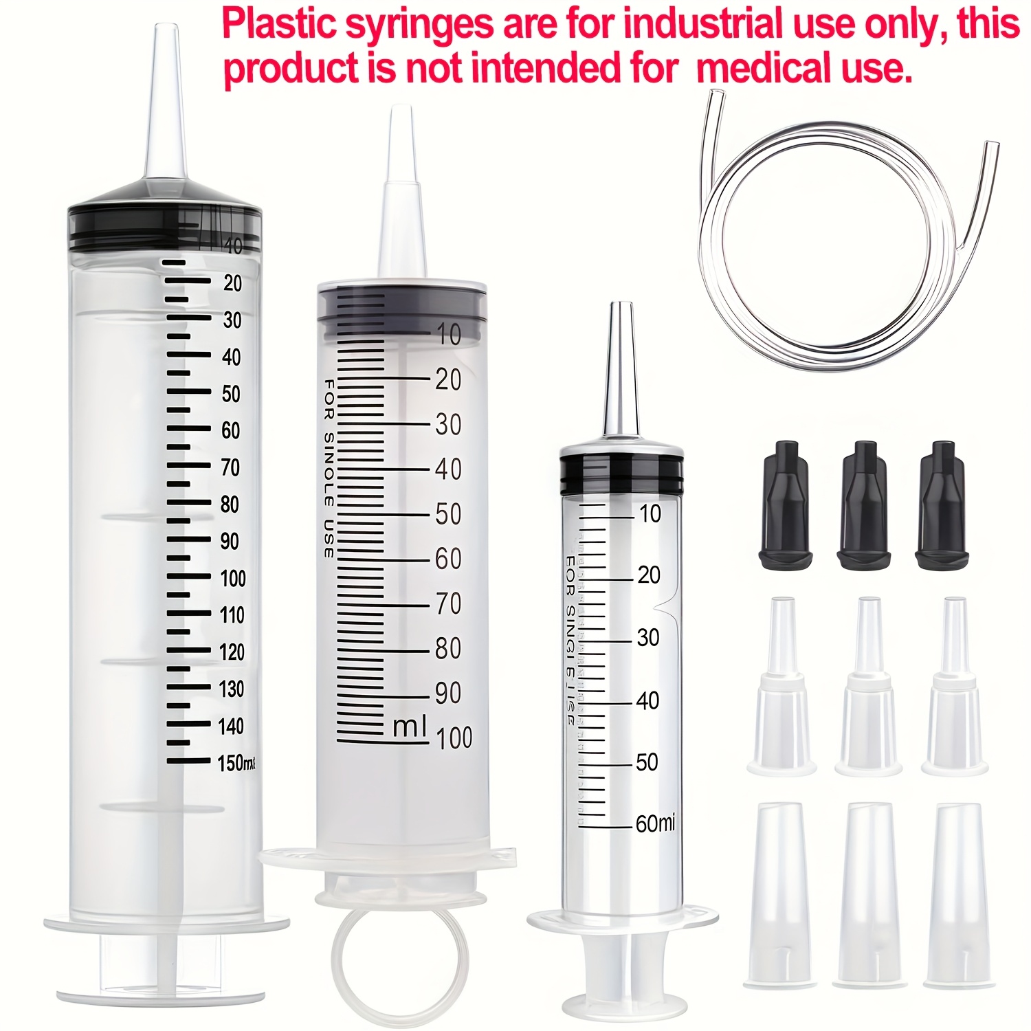 60 100 150ml large with 100cm catheter converter and lid set garden injector for liquid lip gloss paint   oil watering plant refill