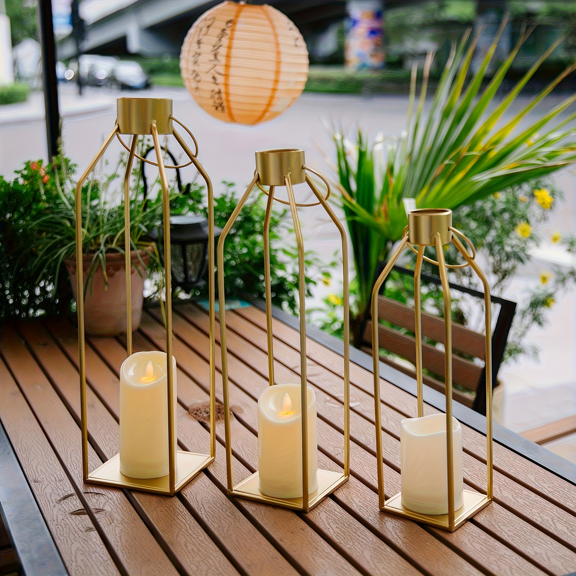 TEMU 3pcs Metal Candle Lantern Set, Home Theme Decoration, Suitable For Home, Living Room, Outdoor, Mantel - Ideal For Christmas, Halloween,