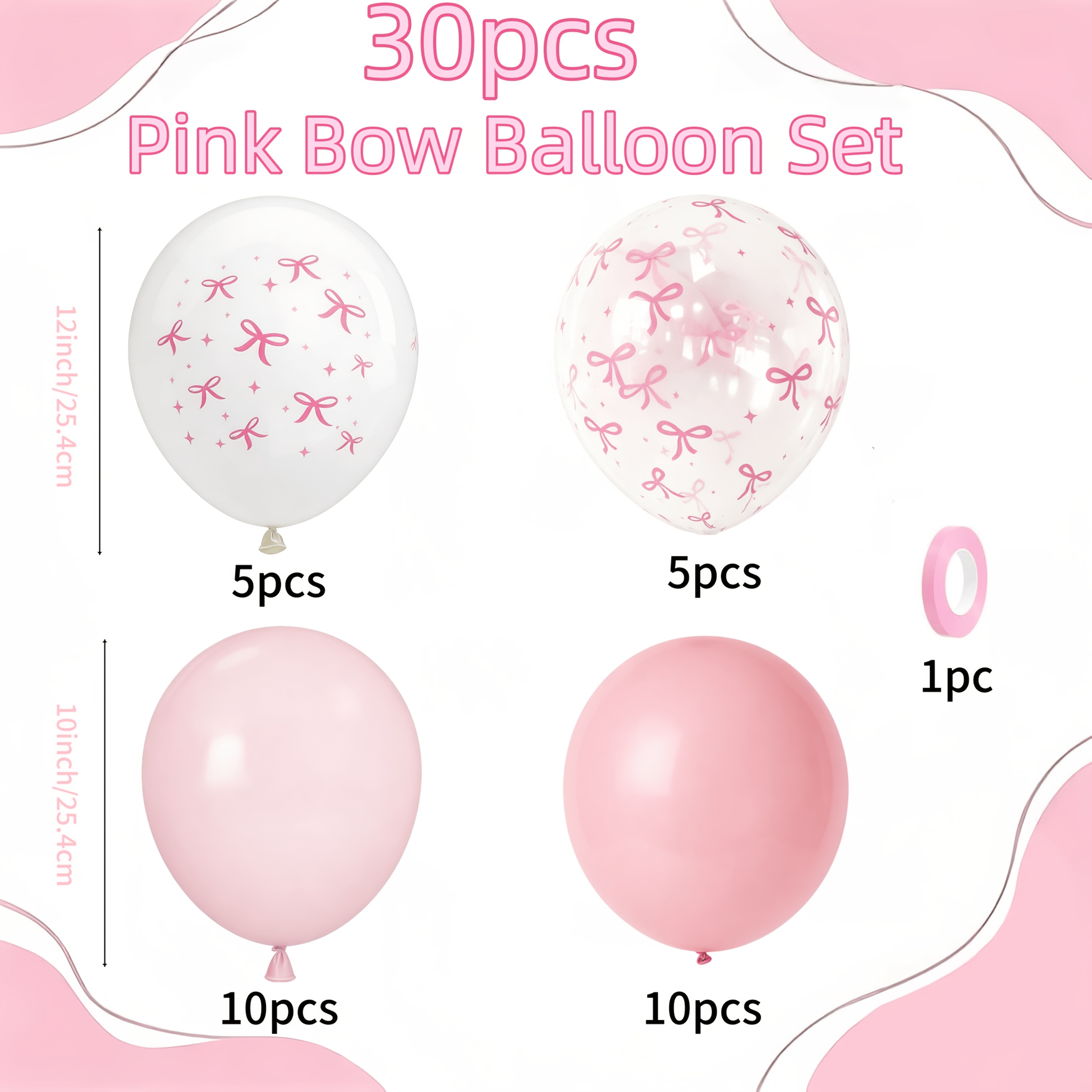 TEMU 30 Pink Bow Balloons, Matte Pink Latex Balloons, Suitable For Birthday Parties, Bridal Shower, Girls' Bachelorette Party, , Weddings, And Photo