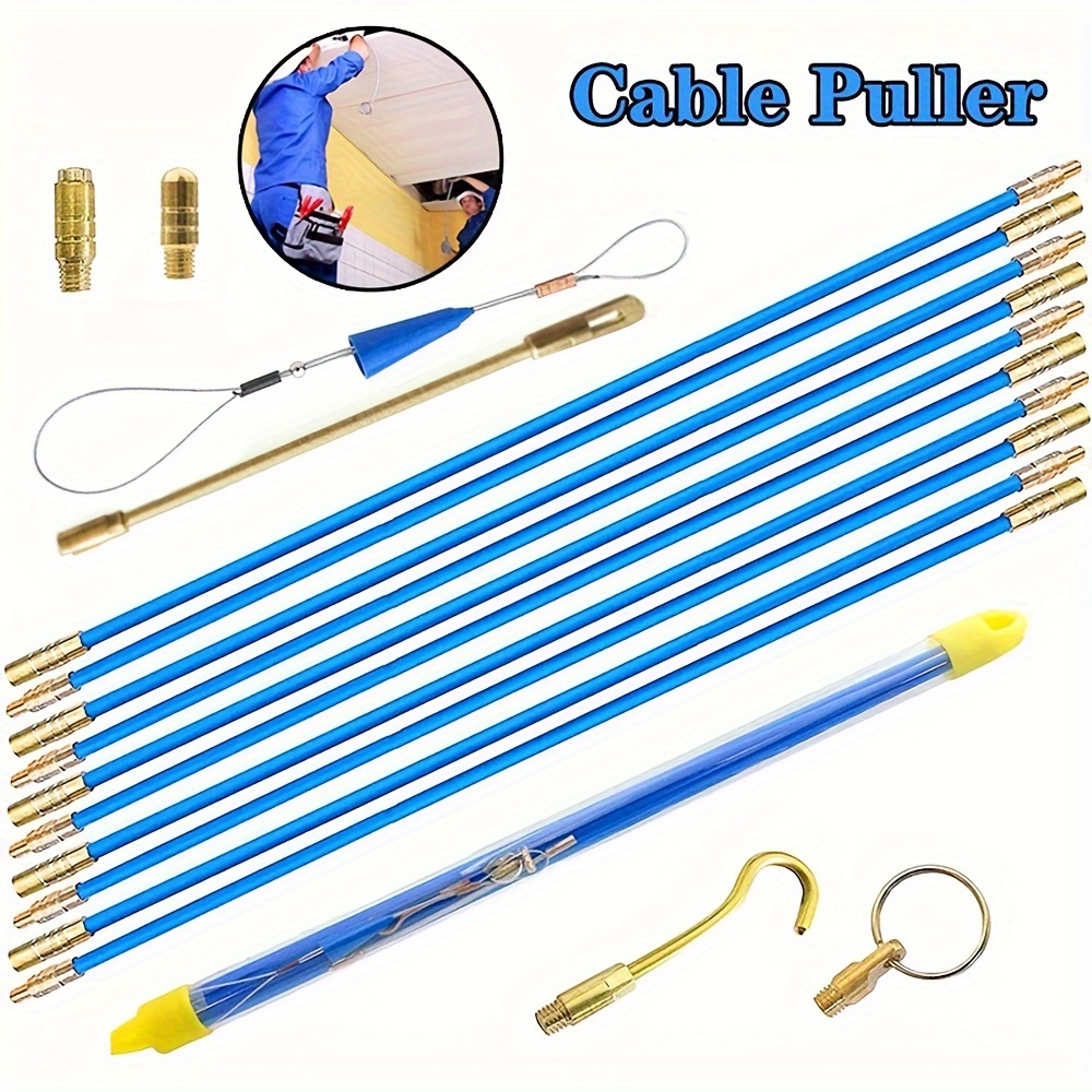 20-Foot Fiberglass Fish Tape Cable Rods – Wire Running Pull/Push Kit With Hook & Hole, Handy Storage Tube