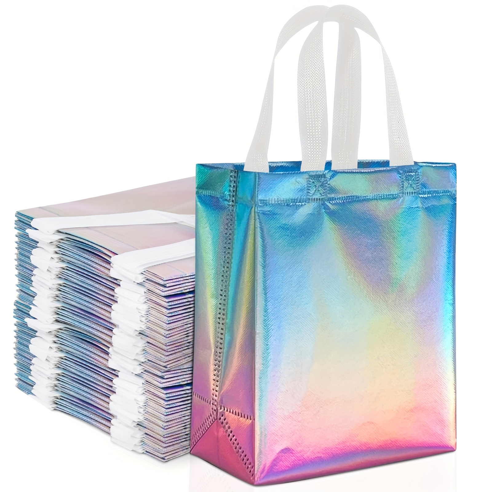 rainbow iridescent tote bags white handles metallic Temu Bahrain