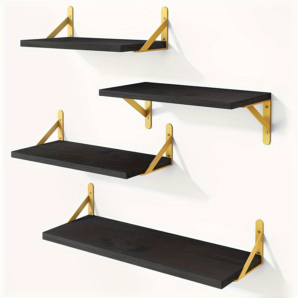 

4 Pcs & Floating Shelves, Wood Shelves, 4 Of Mounted For Bathroom Decor, , And Plants, 16.5/14.2/11.4*6.1*0.6 In