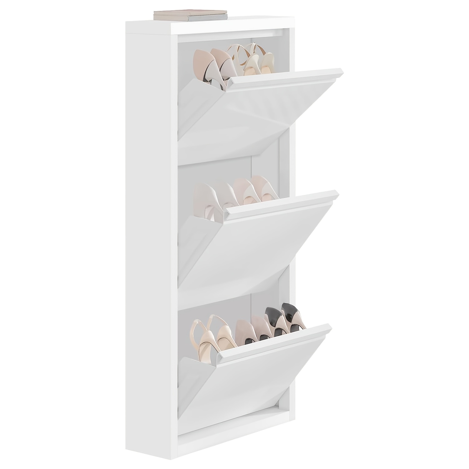 Image of 1pc Shoe Cabinet With 3 Flaps, Wall-mounted Shoe Cabinet (no Installation Required)narrow Shoe Chest Of Drawers, Made Of Metal, For Hallway Living Room, 50x106x15cm, White, The Drawers Or Closed