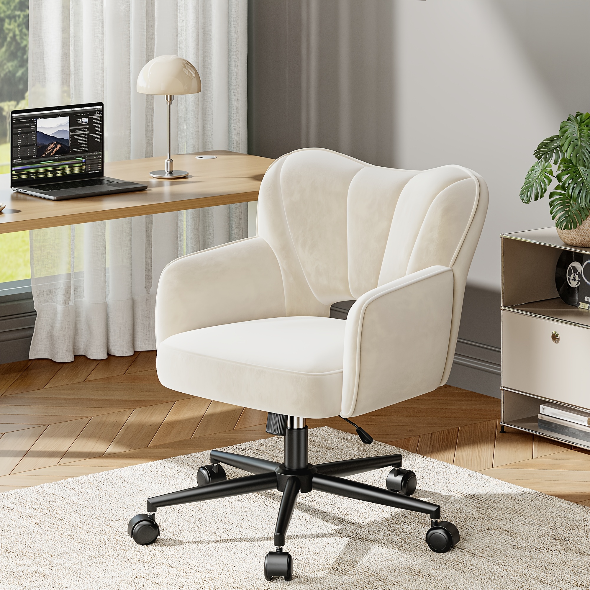 TEMU Home Office Chair With , Material, Thickened Seats, Modern Cute Vanity Chair With Adjustable Height Back, Upholstered Comfy Desk Chairs With Pu