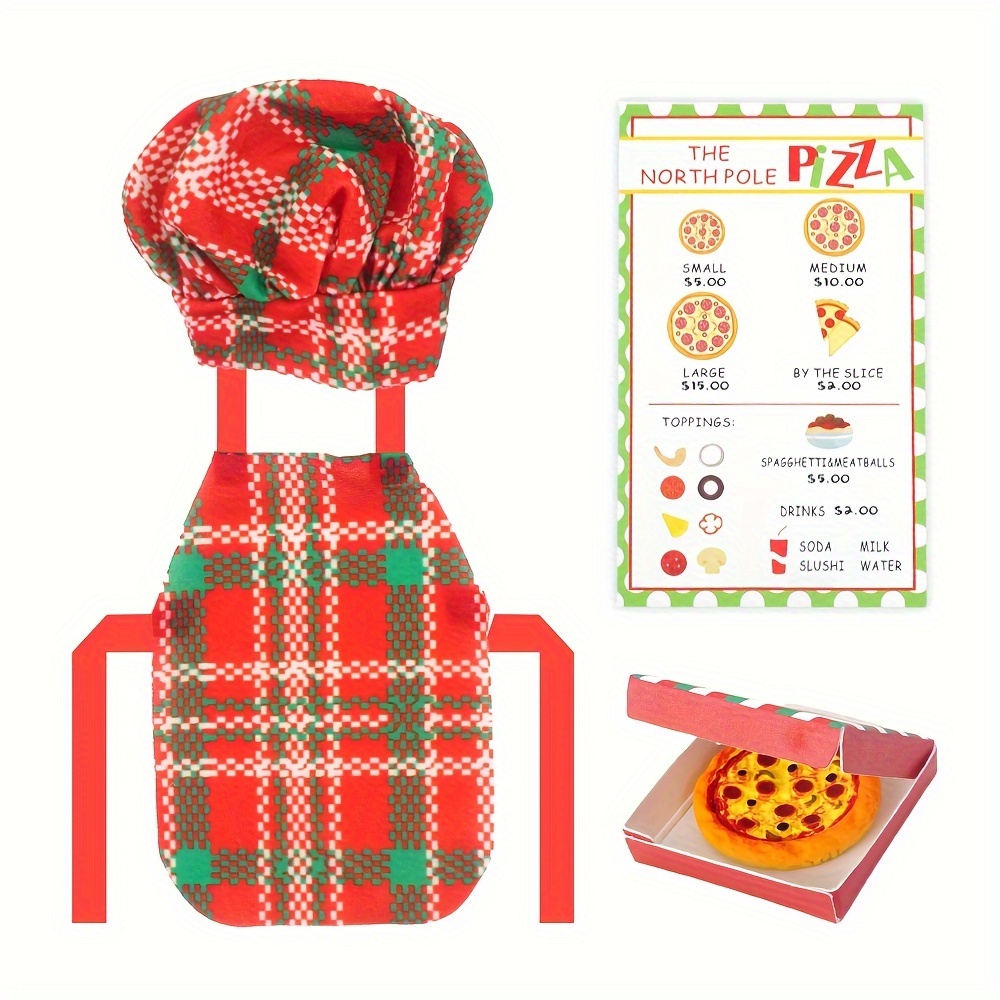 

Christmas Elf Apron And Chef Hat Set With Pizza Accessory, Holiday Decorative Display Props For Christmas And , Non-electrical, Party Supplies