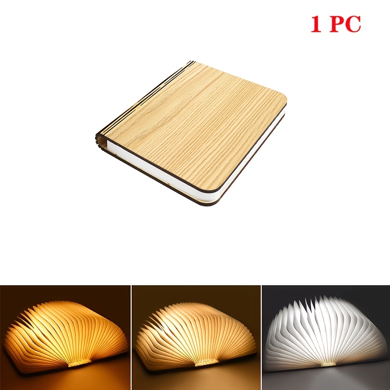 1 Lámpara de escritorio LED plegable de cedro con papel blanco, luz nocturna, carga USB para dormitorio, oficina, estantería, decoración, regalo