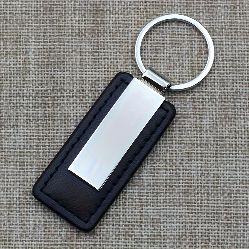 Custom Metal Long Strip Keychain, Creatively Minimalist Pu Leather Car Keychain, Pendant With Laser Engraving For Personalized Text Gift Keychain Or Backpack Accessory