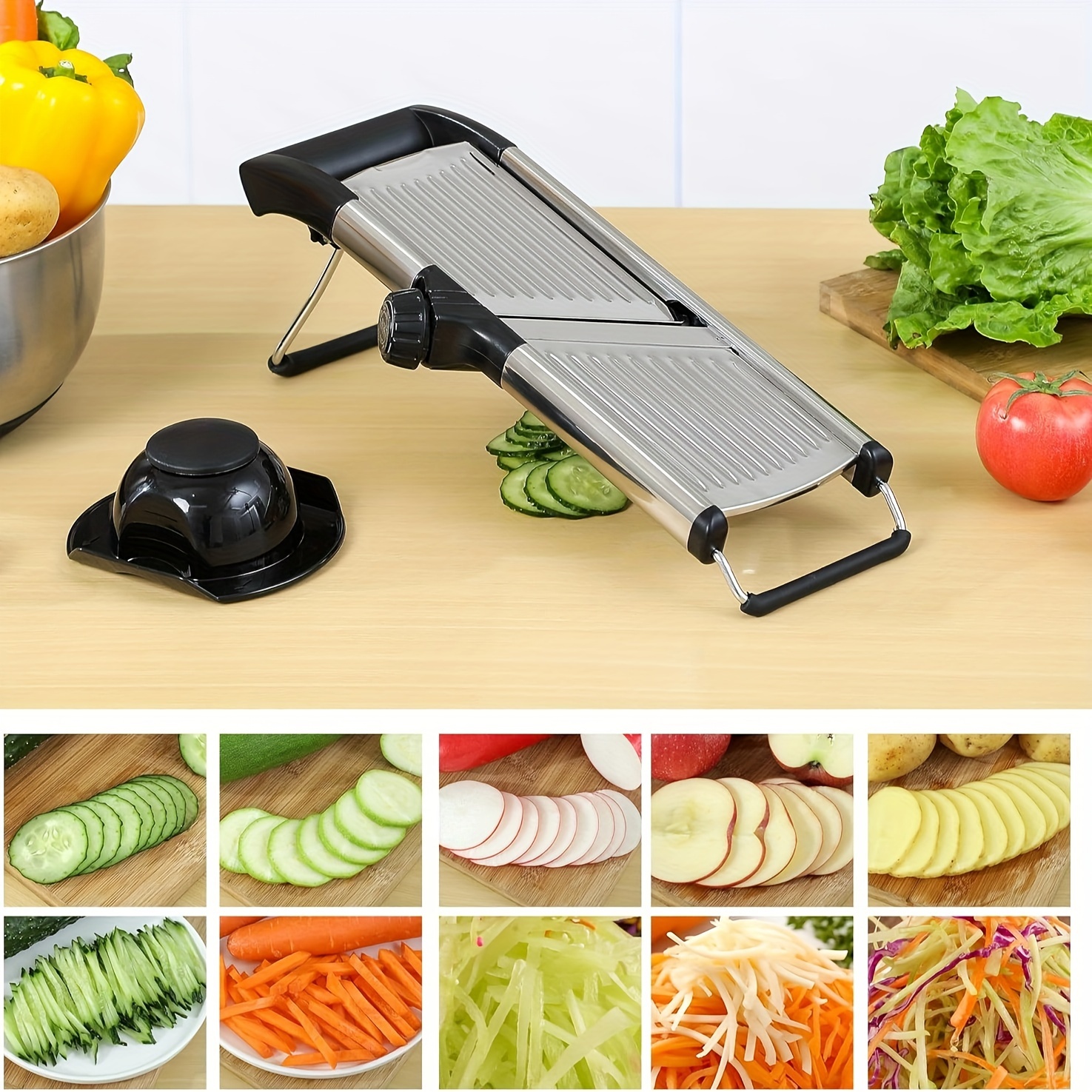 

Mandoline For Kitchen Adjustable Mandolin Stainless Steel Mandoline Food Slicers Vegetable Cutter Veggie Potatos Onion With Cut-resistant Gloves & Cleaning Brush