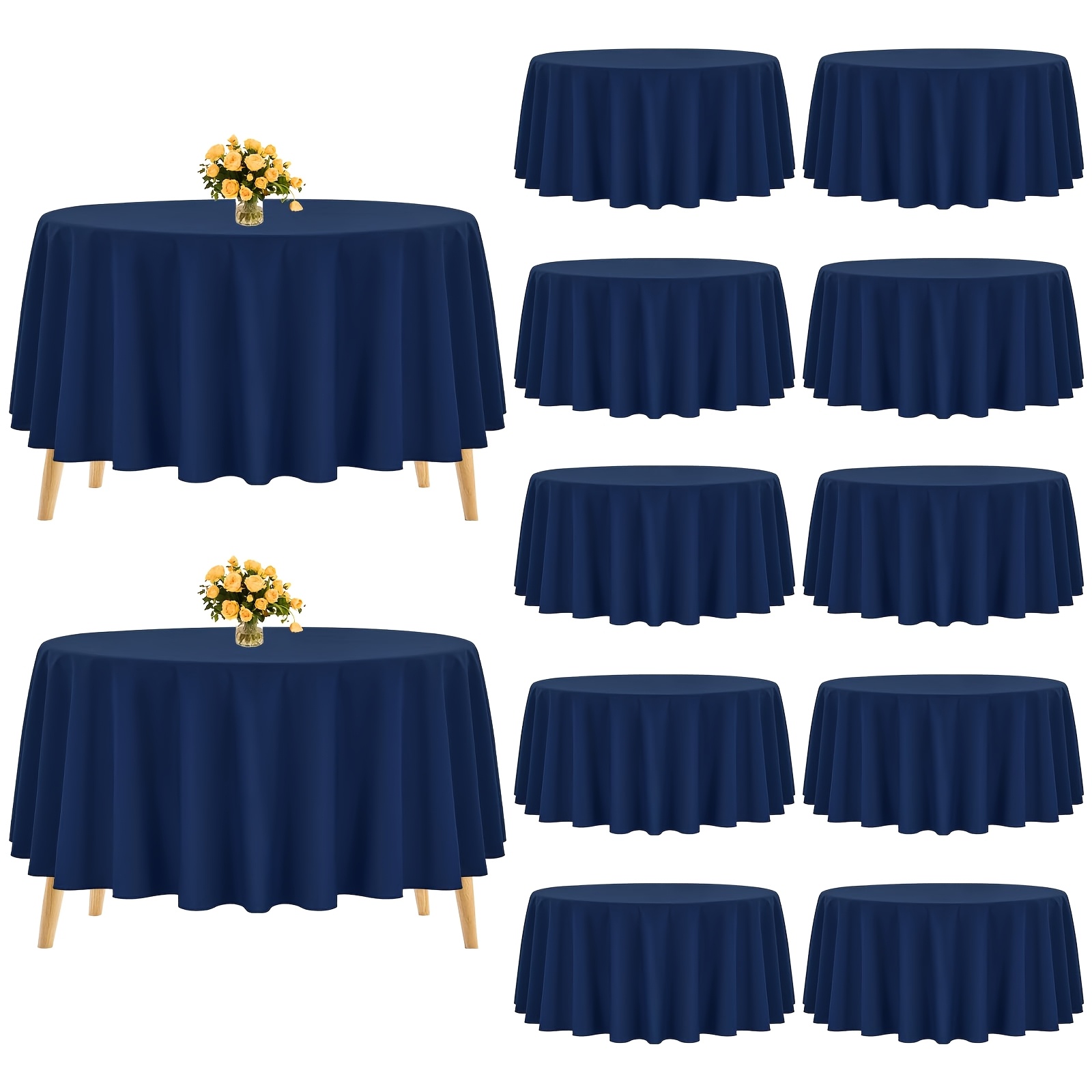 Pack Of 12 90inch (228cm) Round Tablecloth, Polyester 228cm Washable Round Tablecloth For Wedding, Party, Banquet, Dining Room, Buffet