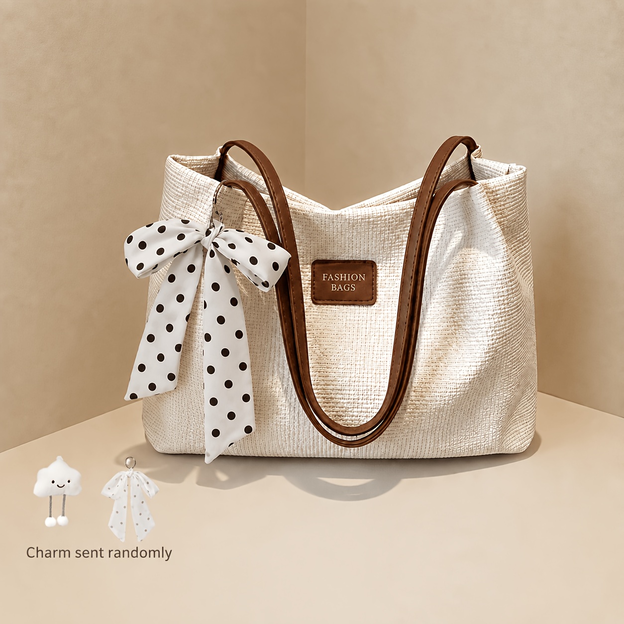 Image of Tote Bag For Women - Large Capacity Commuter Shoulder Bag - Fashionable Versatile Bucket Bag - Daily Commuting Bag For Office Workers - Women's Handbag, Random Charm