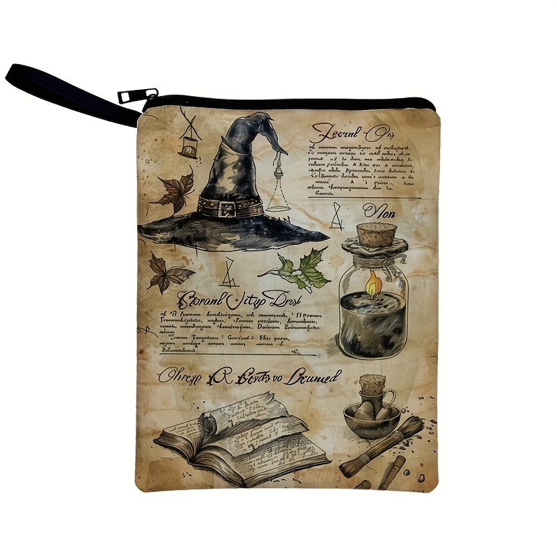 Image of Envelope Cover, Hat And Plum Vase Pattern Printed Cosmetic Bag, Book Storage Bag Protective Cover, Ipad And Phone Storage Bag, Suitable For Travel, Walking, Work, And School.