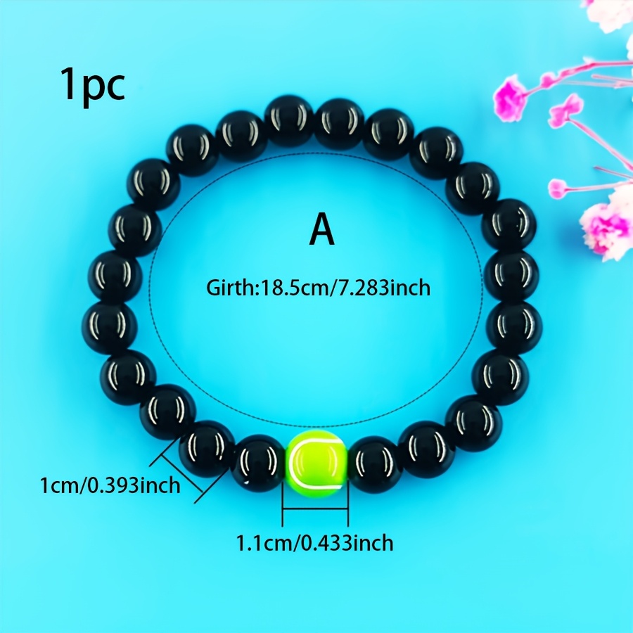 TEMU 1pc Bracelet élastique à perles artificielles de tennis, unisexe, tendance, pour passionnés de sport, couple, bijou, cadeau