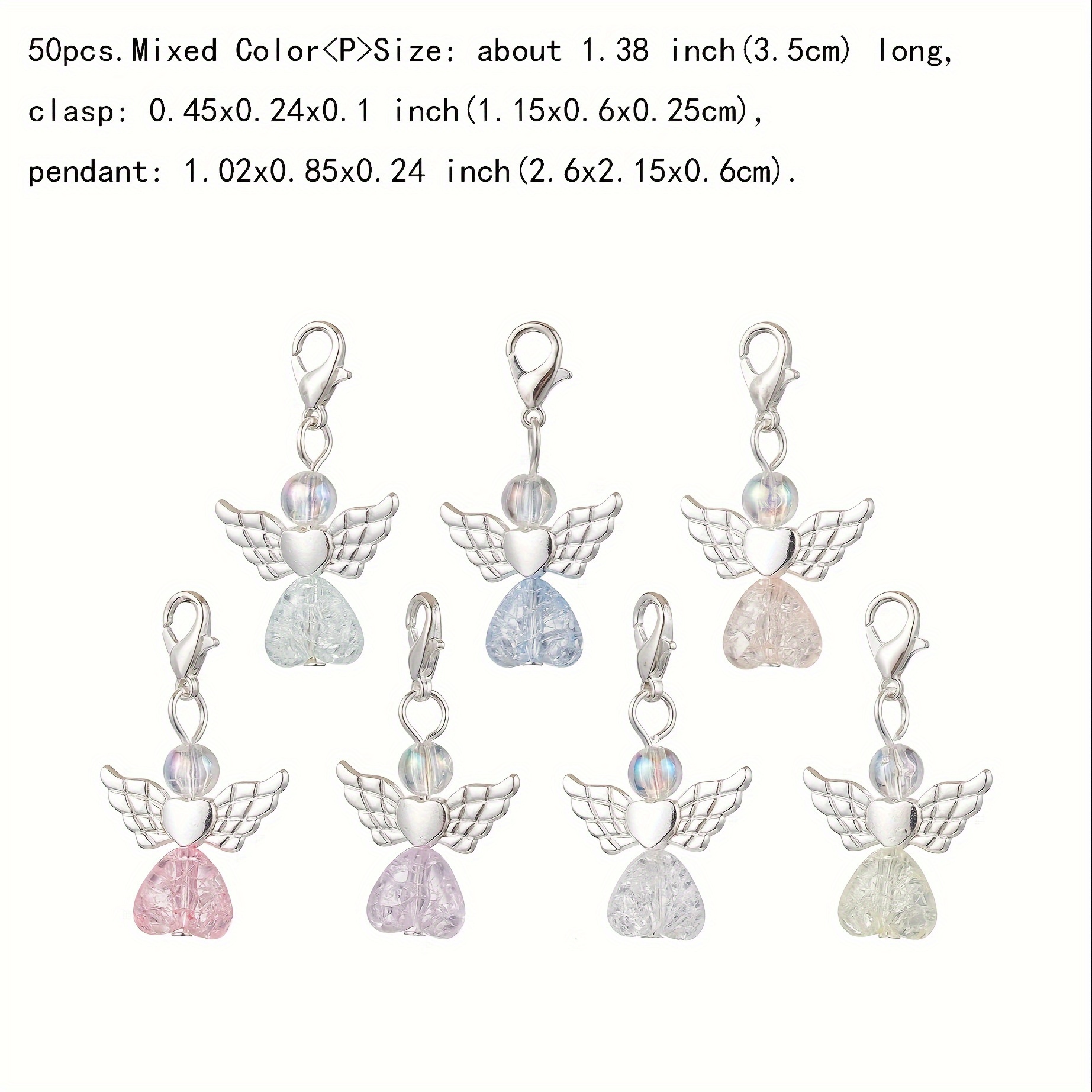 50pcs Acrylic Transparent Crackle Acrylic Pendant Decorations, With Alloy Wing Bead And Alloy Clasps, Mixed Color, 3.5cm