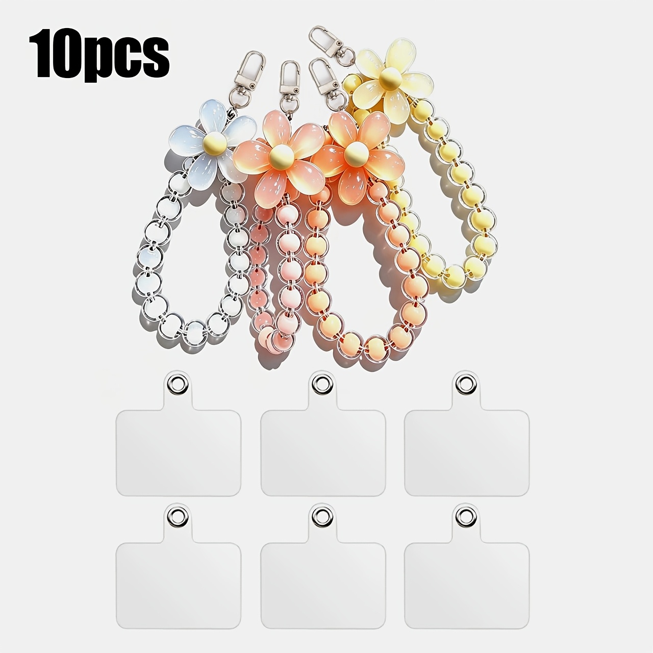 TEMU 10pcs 4 Colorful Beaded Phone Lanyards + 6 Transparent Phone Lanyard Stickers, Pendants And Wrist Straps, Anti-drop Design, Ideal Gift For Mom,