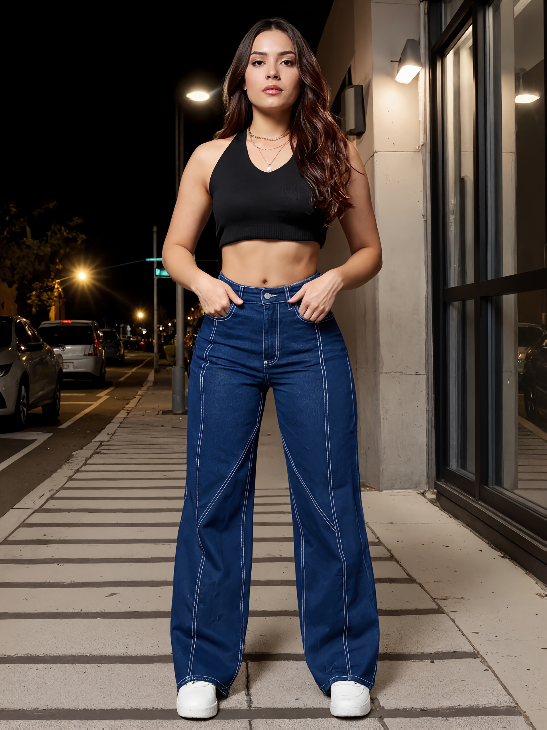 Jean Large Femme Imprimé Vintage Taille Haute - Pantalon Cargo Extensible Décontracté Pour Maison Et Sorties Quotidiennes