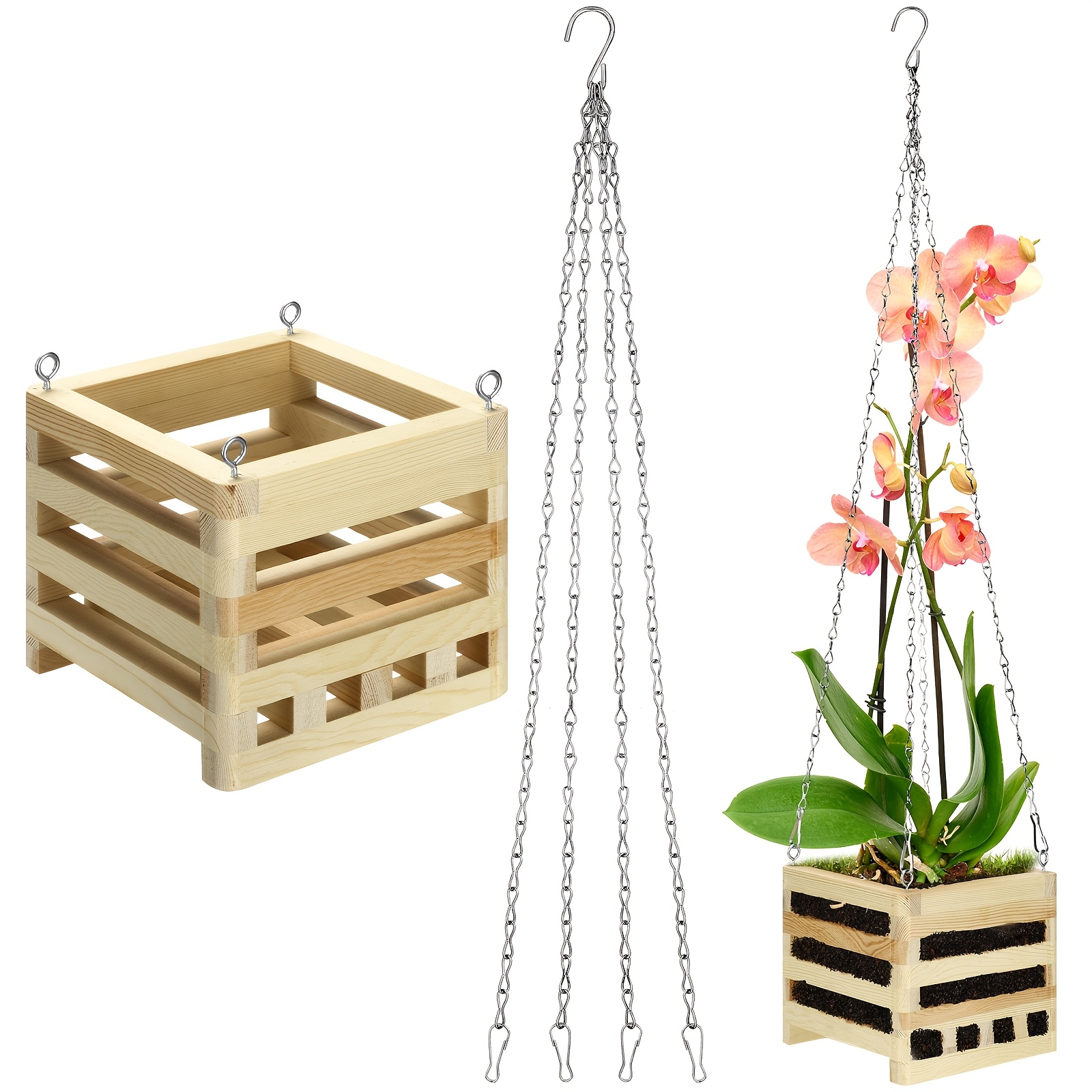 2 pack orchid hanging basket 5 inch bamboo woven hanging orchid planter pot  with metal plant hanger for indoor outdoor patio garden flower planter,  bird nest style gardening gift home decor |