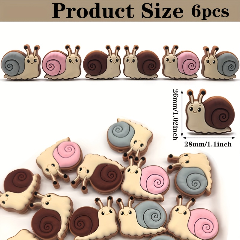 Image of 6pcs Silicone Beads, Fun Snail Shape, Coffee- Loose Spacer Beads, Suitable For Craft Enthusiasts To Make Decorative Pens, Bracelets, Daily Home Decorations, Party Decorations And Holiday Gifts