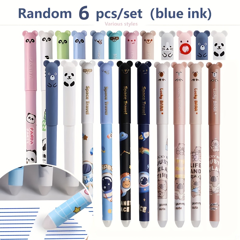 Image of Random 6/15 Animal-shaped Erasable Glue Pens, 0.5mm Blue Erasable Ballpoint Pens, Suitable For Back-to-