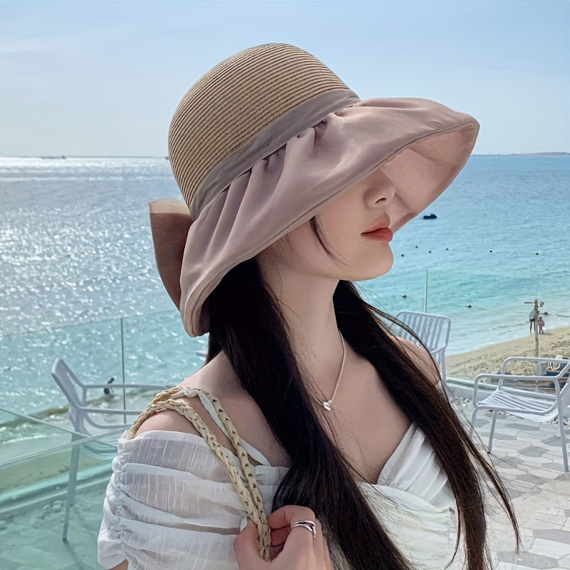 Bow Decor Sun Hat Wide Brim Sunshade Hats Spring/summer - Temu
