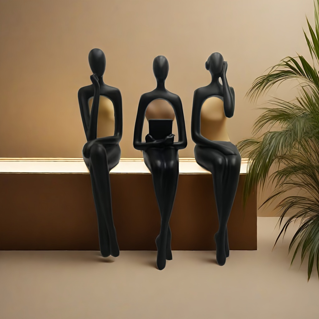 

3pcs/set, Simple Black Abstract Sitting Character Ornaments, Resin Thinker Statue Ornament, Living Room Entryway Office Desktop Decoration Small Ornament