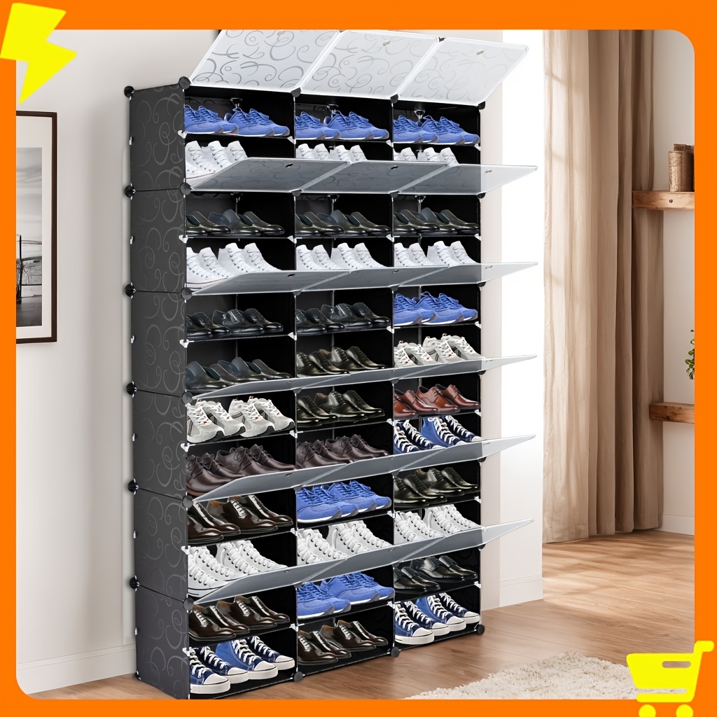 

Leadzm 12-tier Shoe Rack Organizer With 14/36 Grids – Abs Plastic & Metal Frame, White Panels, 72" H X 48" W X 12" D – Storage For Shoes, Heels, And More