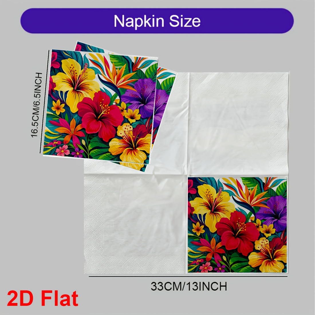 TEMU 20pcs 2d Flat Printed Napkins Vibrant Tropical Floral Print Disposable Napkins Hibiscus Bird Of Paradise Design For , For Party Decor, And