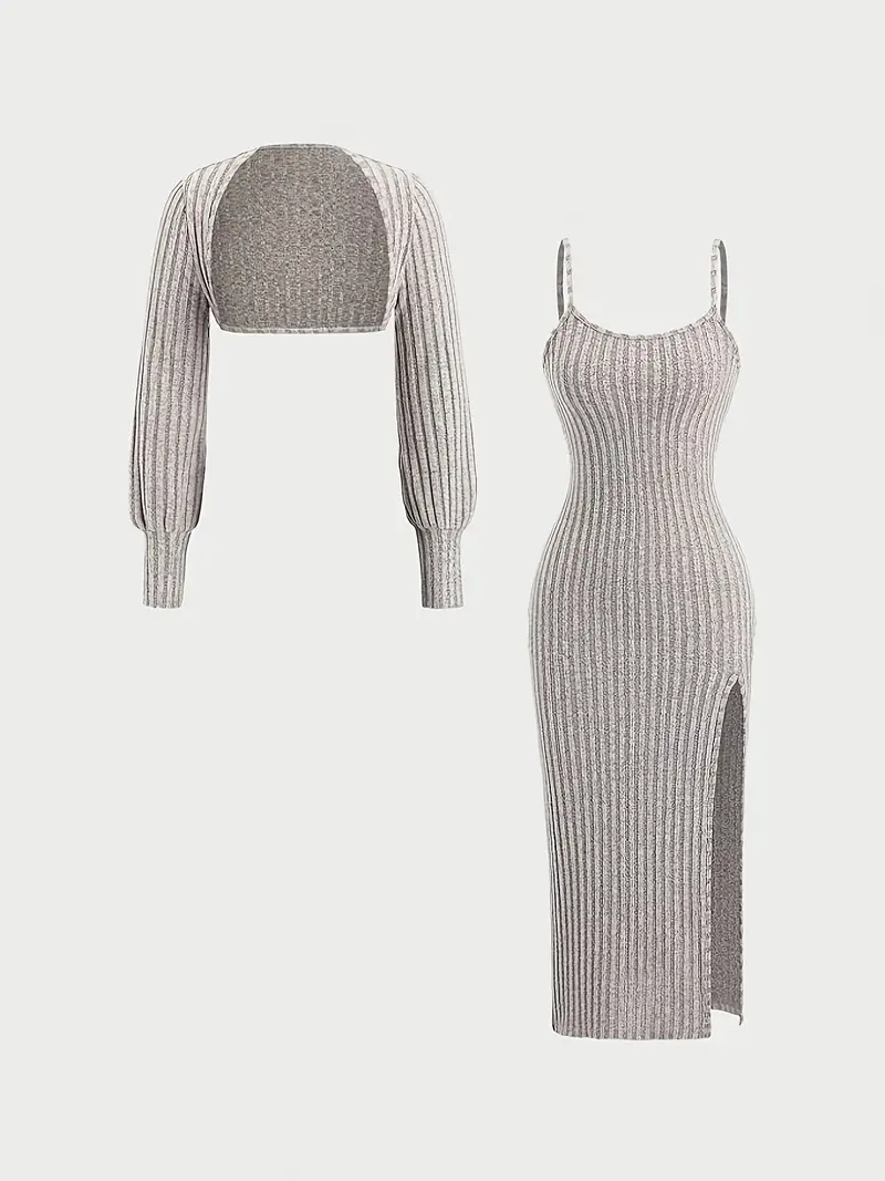 maxi dress with cropped cardigan Prettygarden Womens Fall 2 Piece Outfits Bodycon Maxi Tank Pullover Sweater Dress and Long Sleeve Cropped Cardigan Knit Sets, Women's, Size: Small,