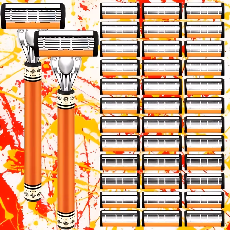 a double orange with 18 24 30 six layer a mens six layer stainless steel razor a safe shaving and hair removal grooming supplies details 0