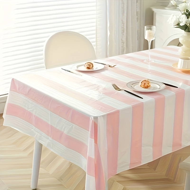 

2pcs Pastel Pink And White Striped Tablecloth, Christmas Decoration, Disposable Rectangular Tablecloth, For Halloween, Birthday, Picnic