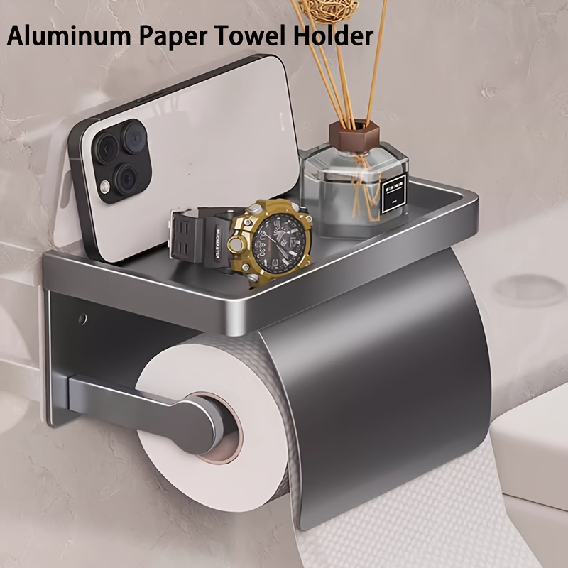 

1pc Toilet Paper Holder With Shelf, Bathroom Tissue Storage Rack, Wall Mounted Tissue Rack, Bathroom Tissue Shelf, Bathroom Accessories, Bathroom Storage And Organization