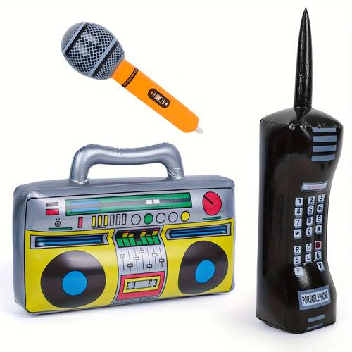 3pcs inflatable props for party inflatable mobile phone boombox blow up microphone for 80s for party decorations hip hop theme birthdays for party supplies graduation for party supplies