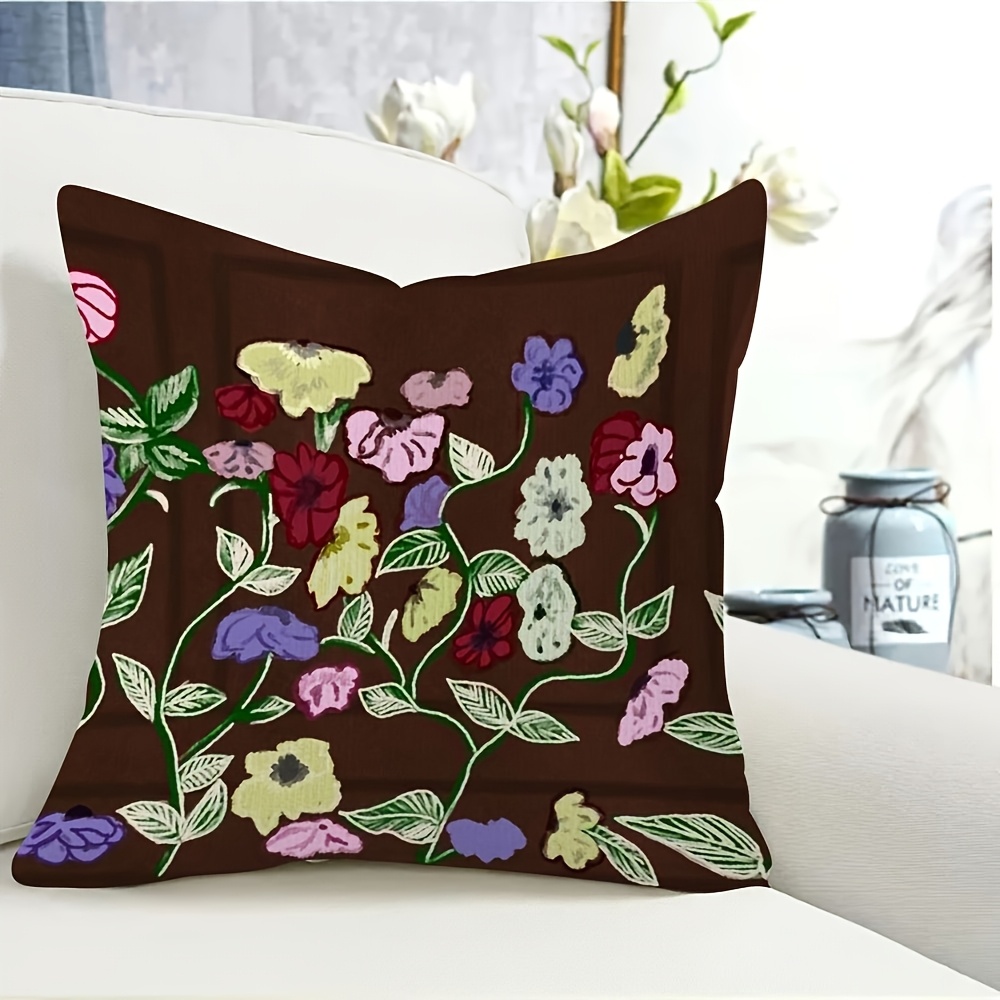 

1pc Contemporary Floral Pattern Pillow Cover, 18x18 Inches, Print, 100% Polyester, Machine Washable, Zippered, Decorative Throw Pillow For Sofa And Bedroom, Perfect Gift For Any