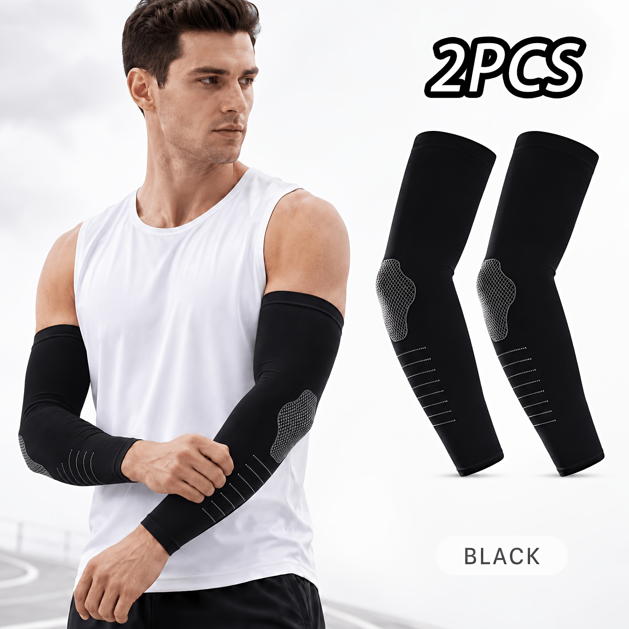 TEMU 2pcs Men's Outdoor Cooling Compression Arm Sleeves, Breathable Elastic Compression Arm Sleeves, Sweat-absorbing Sports Arm Sleeves, Suitable For