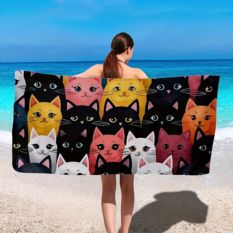 

1pc Cat Printed Beach Towels, Bath Towels, Soft Super Absorbent Beach Towels, Suitable For Summer Beach Parties