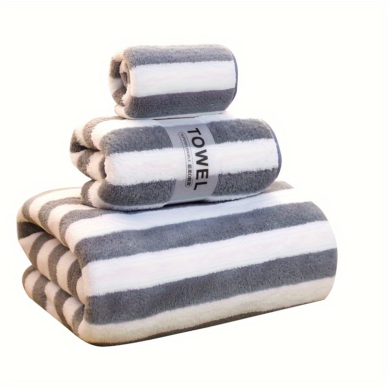 

3pcs Luxury Bath Towel Set In Stripes - , Absorbent Microfiber, Includes Large Bath Towel, Bath Towel, And Washcloth - , Skin-friendly For Home & Hotel Use, Bath Towels For Bathroom