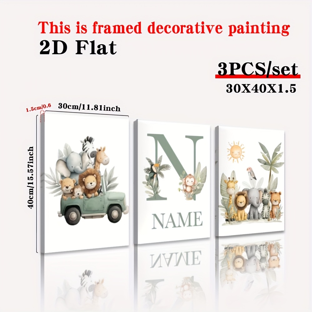 TEMU 2d Flat, [2d Flat]3pcs With Framed Or Frameless Custom Canvas Wall Art Personalized Creative Posters And Prints, Customizable Animal Canvas Art,