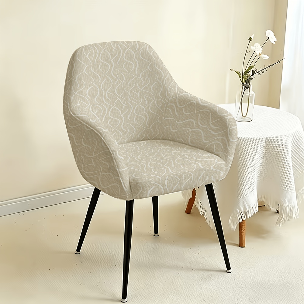 TEMU 1 Set Of Simple And Stylish High-back Chair Covers With A Beige Background And White Pattern, 2d Flat Print. Made Of Stretchy, Machine-washable