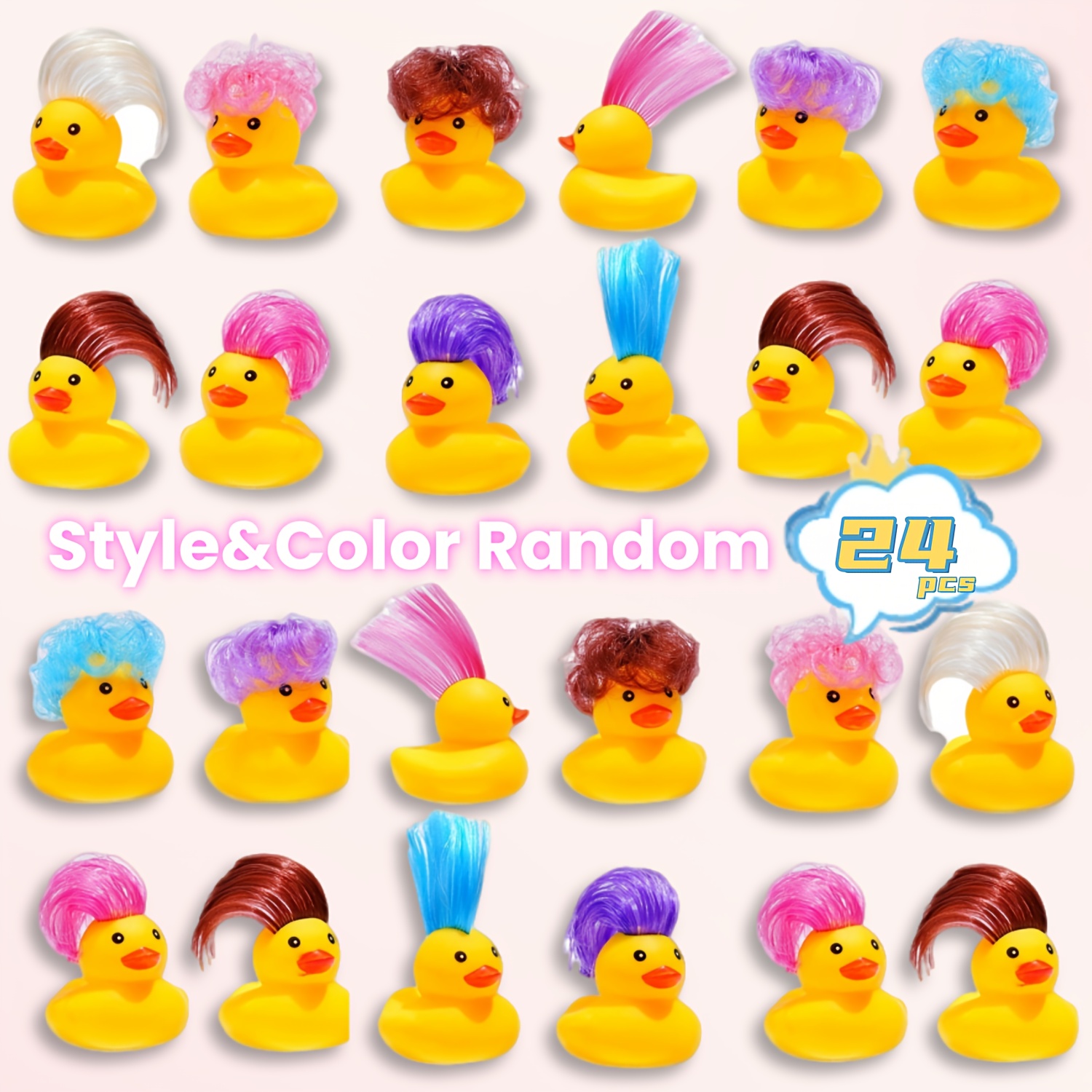 TEMU Miss. 24pcs Rubber Ducks Bath Toys With Wig, Small Rubber Ducks Bathtub Toys Shower Toys For Birthday Gifts Summer Pool Holiday Cruise Ducks