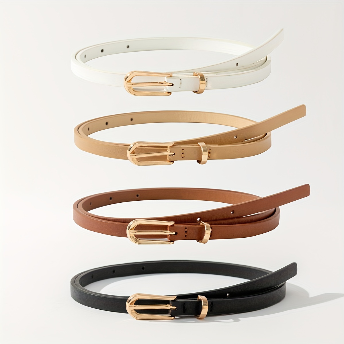 

4pcs Girls Pin Buckle Thin Waist Belts, Classic Pu Leather Jeans Belt, Retro Decoration