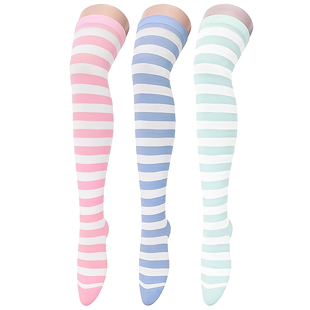 TEMU 3-pair Pack ' Cute Dopamine Color Striped Socks, Over-the-knee Tight Socks, Thigh-high Over-the-knee Socks - Striped Boot Socks And Leg Warmers,