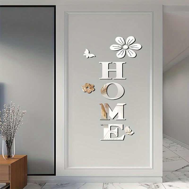 Image of Home '3d Mirror Wall Sticker Set - Waterproof Self-adhesive Acrylic Stickers, Suitable For Living Room And Bedroom Decoration, Family Slogans.