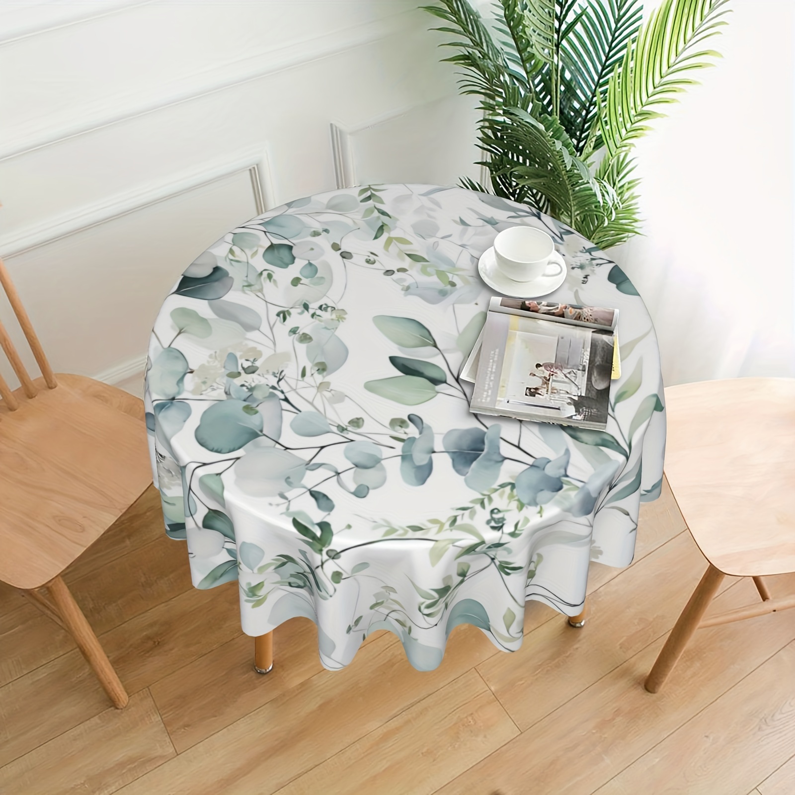 TEMU 1pc, Polyester Tablecloth, Watercolor Tablecloth, Leaves Watercolor Table Cloth Washable Reusable For Home Parties Indoor Dinner Outdoor Picnic Kitchen Dining Decor