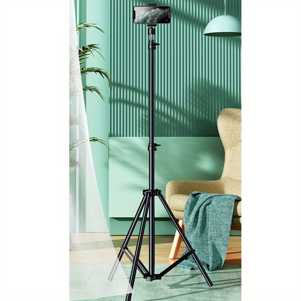 TEMU Universal Adjustable Tripod Stand With Phone Holder Clip, Foldable Multi-functional Camera Tripod, 63 Inches, With Clip-on Fixation, Triangular