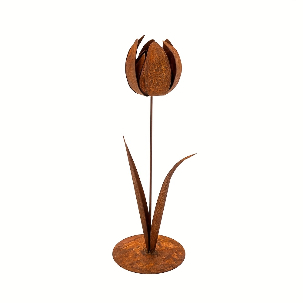 TEMU 1 Statue de en Métal Rouille, Sculpture Décorative de en Métal, Décorative en Métal Rouillé, Fleur Décorative Rustique, Décoration de Jardin et