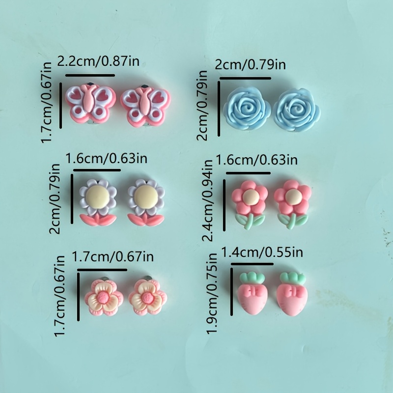 TEMU 12pcs Clips d'oreille indolores Transparentes Dépolies Perçage Cartoon Princesse Petite Fille Fleurs Mignonnes Étoiles Bijoux d'oreille Cadeau