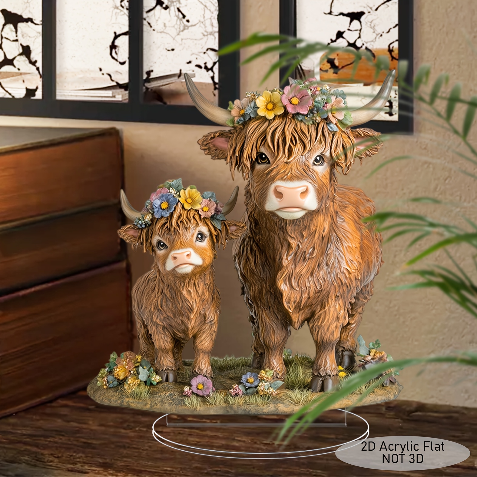 

1pc Style Acrylic Highland Cow Figurine, 2d Flat Tabletop Decor, No Electricity Needed, Ideal For Home , Window Display, Party & Holiday Decorations, Perfect Gift