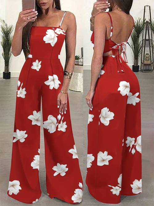 item picture elegant floral print womens jumpsuit sleeveless summer romper stylish wide leg pants for adults