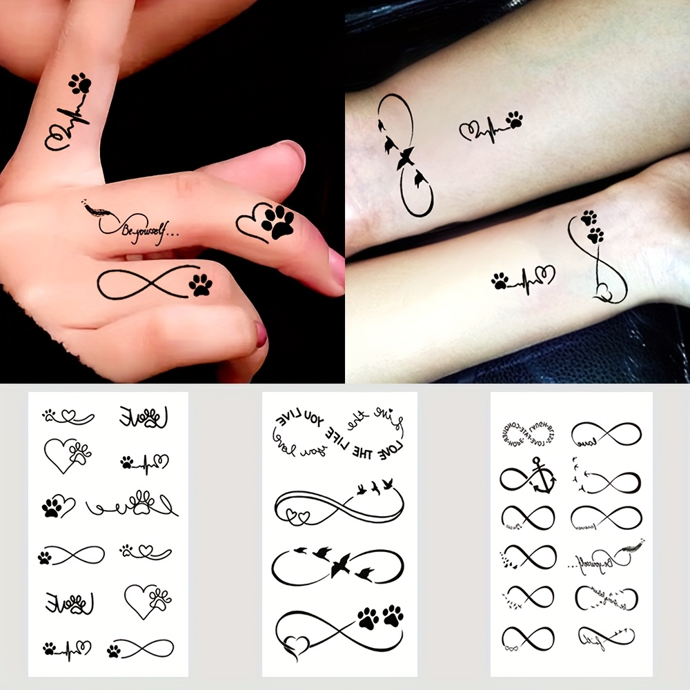 3pcs temporary tattoo stickers waterproof body art with infinity heart   long lasting for parties everyday tattoos easy application removal for men women black party accessories event styling infinity symbol   ink fashion enthusiasts 0